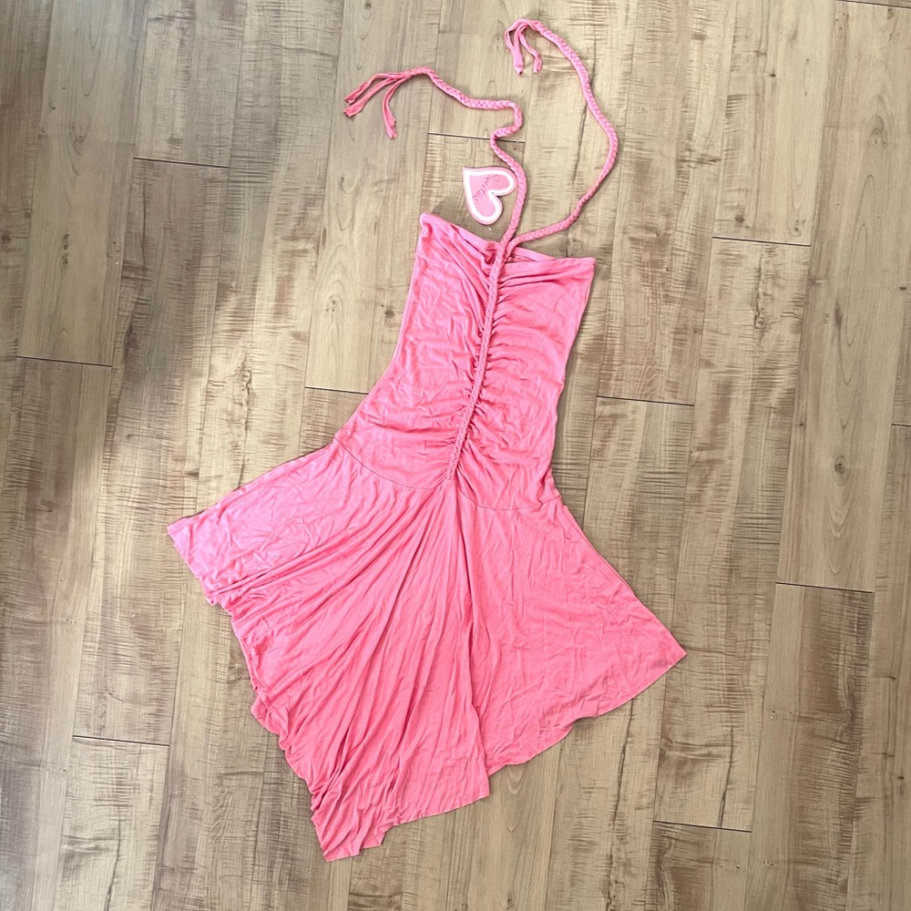 Sweetees Coral Halter Midi Asymmetrical Hem Dress Size Small